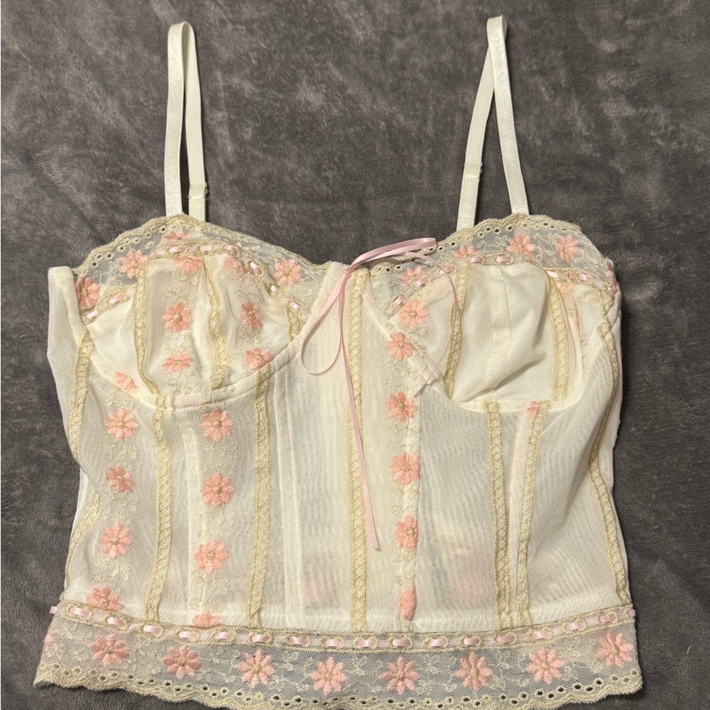 Forever 21 Cream and Pink Floral Camisole